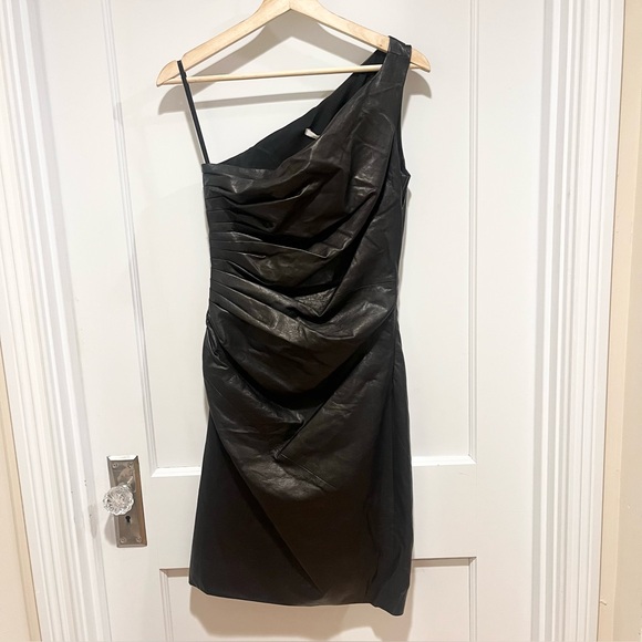 dundas draped gold leather dress GOLD DRAPED DRESS- GOLD – LAVISH